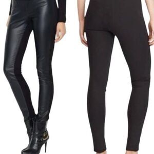 Lauren Ralph Lauren Black Leather Panel Ponte Pants Leggings Ankle Zippers 2
